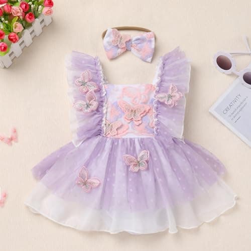 Baby Girls' 1st Birthday Butterfly Outfit: Boho Romper Dress with Headband for Cake Smash Photo Shoot
