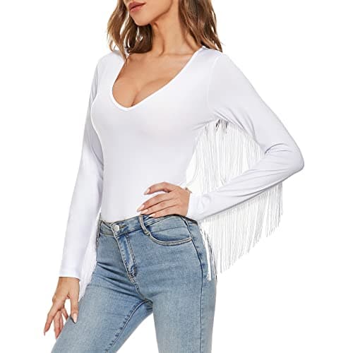 Komorebi Women's Long Sleeve V-Neck Disco Bodycon Top