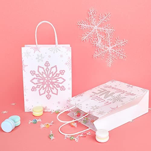 Fangleland Pink Silver Snowflake Birthday Party Bags 16pcs Winter Treats