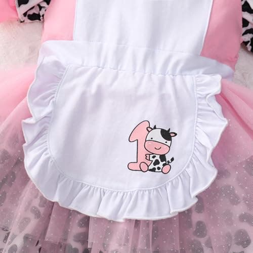 IMEKIS Baby Girl 1st Birthday Dress with Headband and Cow Ruffle Sleeve