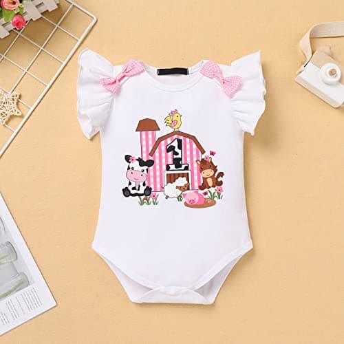 Baby Girl 1st Birthday Farm Cow Ladybug Romper Tutu Skirt Headband Cake Smash Photo Shoot Clothes