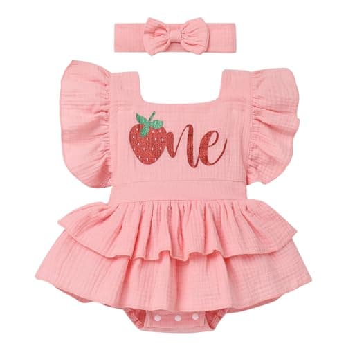 Baby Girl 1st Birthday Boho Romper Outfit with Headband for Summer Photos