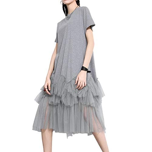 ellazhu Women's Short Sleeve Oversized Tulle Dress