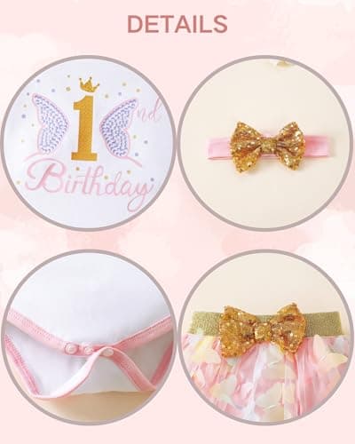 Renotemy Baby Girl 1st Birthday Outfit & Cake Smash Set with Hat