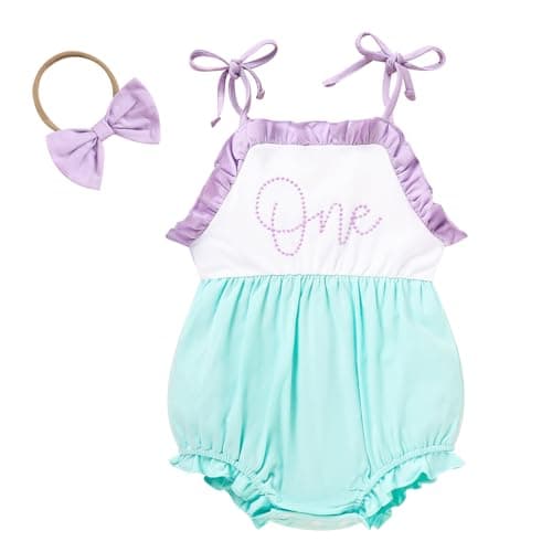 TITKKOP Baby Girl 1st Birthday Bubble Romper Sleeveless Bodysuit