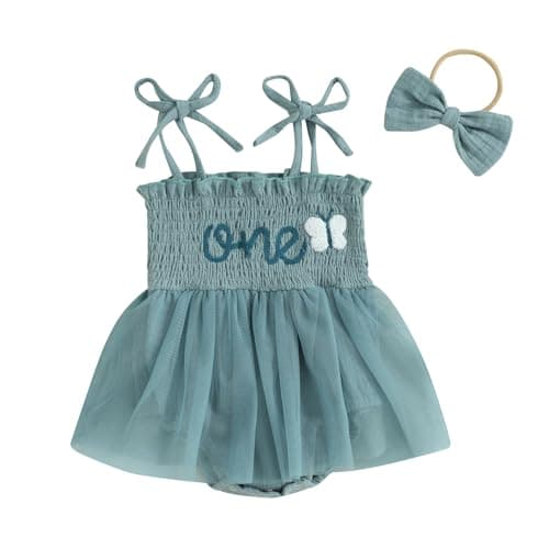 Baby Girl 1st Birthday Butterfly Embroidery Romper