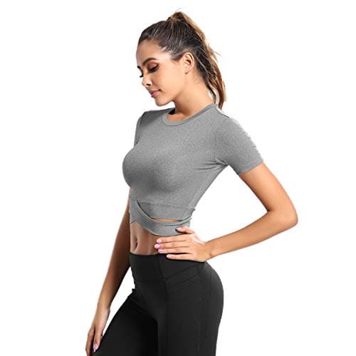 DREAM SLIM Women's Fitted Yoga Crop Tops for Running Gym