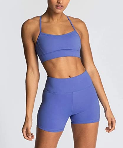 IWEMEK Women's High-Waisted Biker Shorts & Cross Back Sports Bra Gym Set