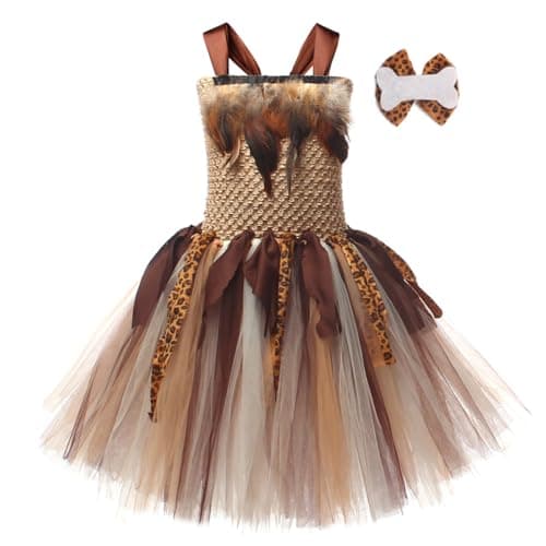 IMEKIS Toddler Girl Cavegirl Halloween Costume with Headband and Leopard Tutu