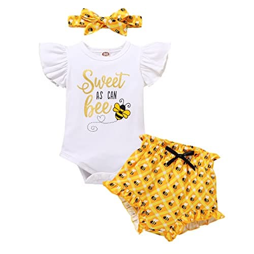 Bumble Bee Print Romper for 1st Birthday Girls