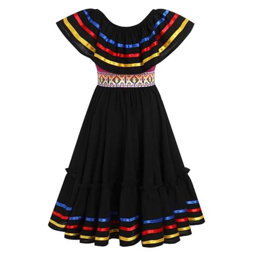Toddler Kids Girl Mexican Traditional Embroidered Floral Dress