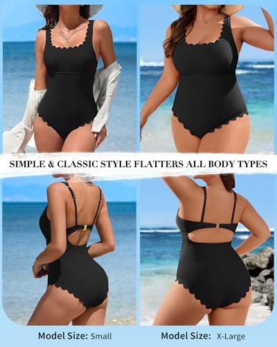 Charmo Retro Scalloped Ribbed One Piece Swim Suit