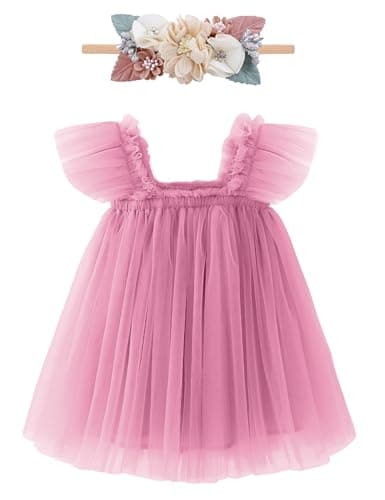 ANHDM Baby Girl First Birthday Cake Smash Outfit with Flower Headband