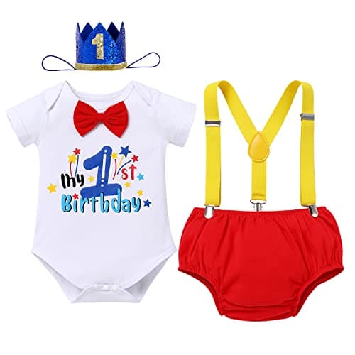 Baby Boy 1st Birthday Cake Smash Outfit 4pcs Set
