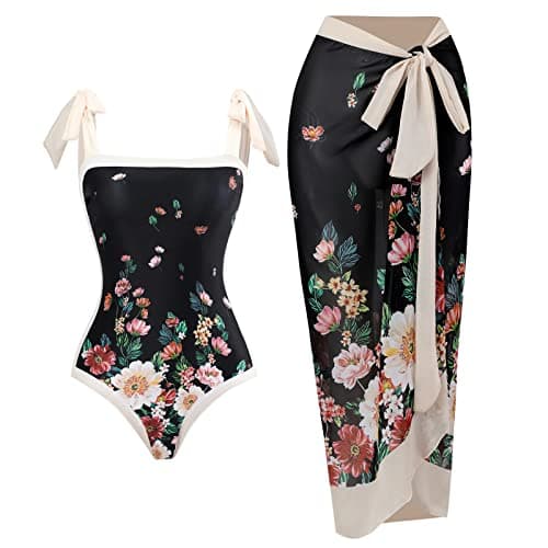 IMEKIS Women’s Floral Print Bikini Set with Wrap Skirt