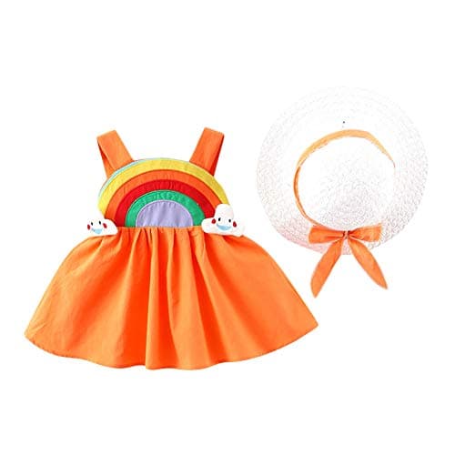 IMEKIS Toddler Girls Hawaiian Rainbow Backless Sundress & Straw Hat