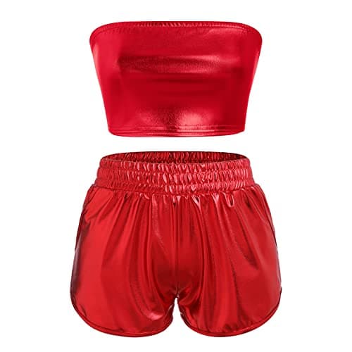 Metallic Rave Outfit for Women: Shiny Crop Top and Shorts for Music Festivals, Halloween Cosplay and Dance Clubwear