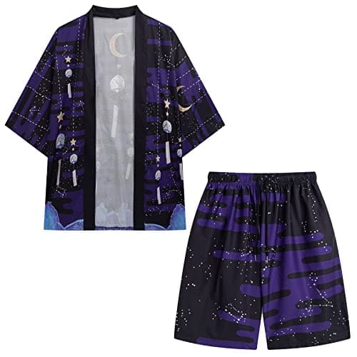 PRIJOUHE Mens Loose Fit Japanese Kimono Coat Jacket with Shorts
