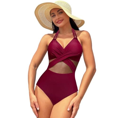 IMEKIS Women's V-Neck Spaghetti Strap Tummy Control Wrap Swimsuit