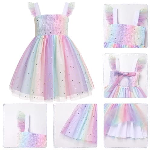 IMEKIS Boho Floral Backless Tulle Dress for Toddler Birthday Parties
