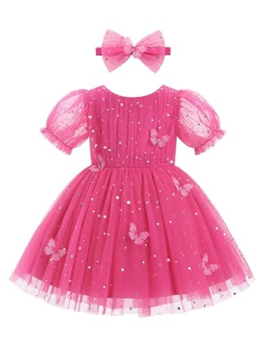 IMEKIS Toddler Girls Sparkle Butterfly Mesh Sleeve Dress