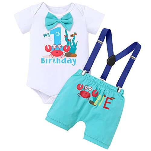 ODASDO Baby Boy Ocean Themes 1st Birthday Smash Cake Romper Set