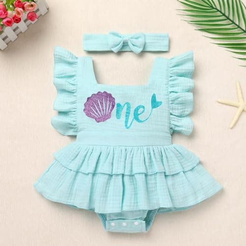 Baby Girl 1st Birthday Boho Romper Outfit with Headband for Summer Photos
