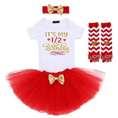 OBEEII 1/2 Birthday Girl Outfit with Tutu Skirt & Leg Warmers