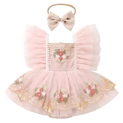ODASDO Girls' First Birthday Tutu Romper Floral Embroidery Dress