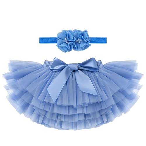 IMEKIS Baby Girls Tutu Skirt Diaper Cover Headband Set for Birthday Photo Shoot