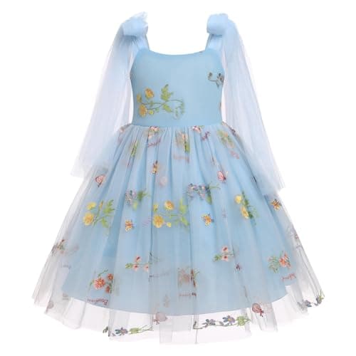 ODOLDI Baby Flower Girl Sleeveless Spaghetti Straps Floral Embroidered Birthday Dress