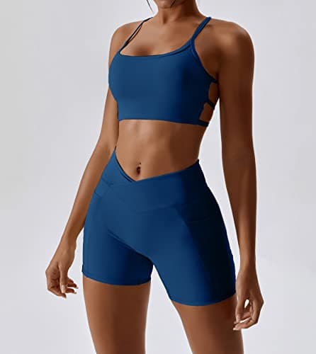 IWEMEK ABOCIW Women's Cross-Back Workout Bra & Shorts Set
