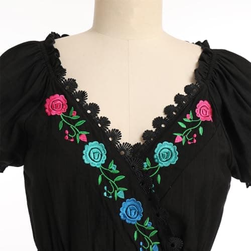 Women Mexican Fiesta Dress Floral Embroidered Maxi Gown