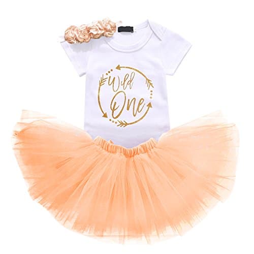 OwlFay Baby Girl 1st Birthday Crown Romper & Skirt + Bow Headband Party Dress Set