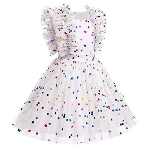 Princess Birthday Dress for Girls Ages 3-10: Confetti Ruffle Sleeve Outfit