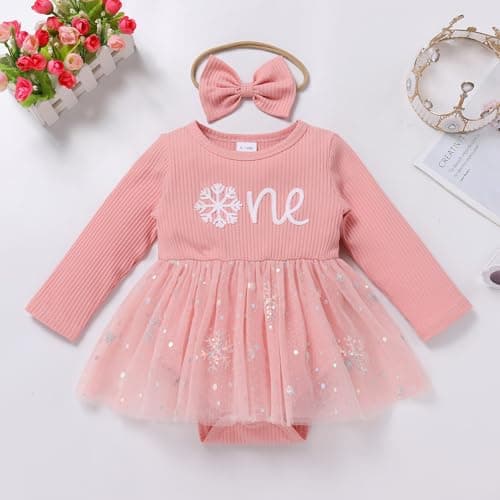 Baby Girl's 1st Birthday Outfit: Romper and Headband for Fall & Winter Cake Smash Photos