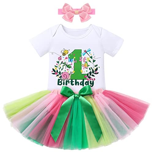 IBTOM CASTLE Baby Girl 1st Birthday Floral Lace Romper & Tutu Set+Crown Photo Clothes