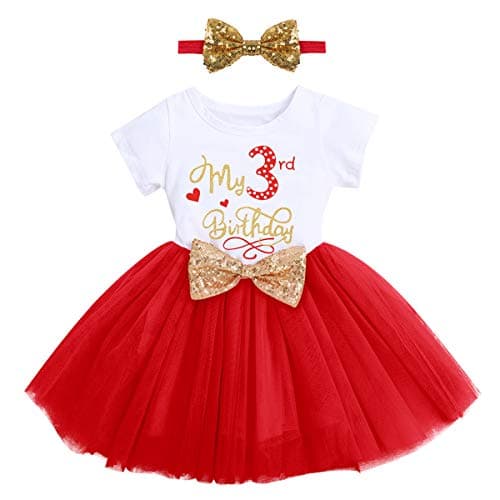 IMEKIS Baby Girls 1st & 2nd Birthday Outfit with Dress & Tutu Set