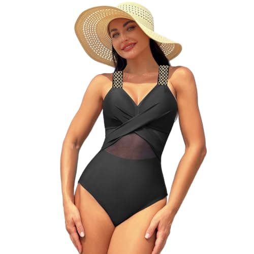 IMEKIS Women's V-Neck Spaghetti Strap Tummy Control Wrap Swimsuit