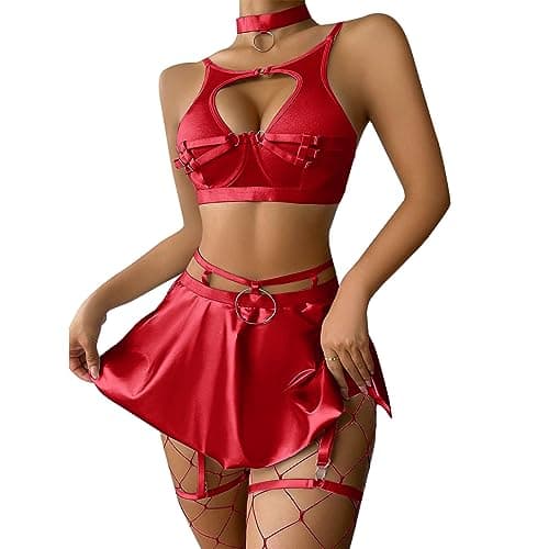 ABAFIP Women's Metallic Mini Skirt & Strapless Choker Dancewear Set