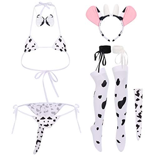 IMEKIS Women's Anime Cow Maid Lolita Cosplay Kawaii Costume Set