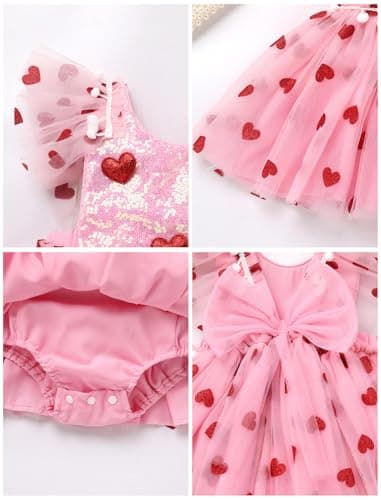 IMEKIS Baby Girl Sparkle Heart Strawberry Tulle Romper Tutu Headband