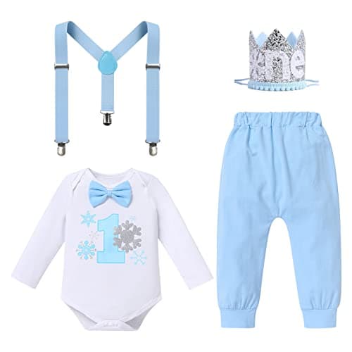 IDOPIP Baby Boys Christmas Snowflake 1st Birthday Cake Smash OutfitRunWith Crown Headband