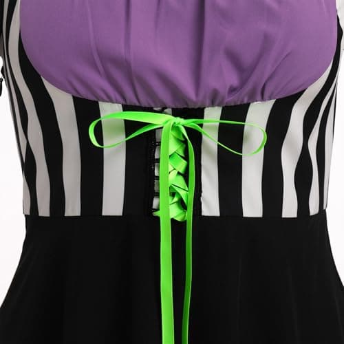 IMEKIS Women Black & White Striped Halloween Costume Lace-Up Tulle Gothic Dress Cosplay