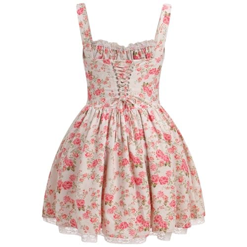 IMEKIS Women's Summer Lace Corset Mini Dress with Spaghetti Straps