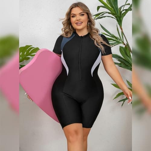 IMEKIS Plus Size Women's UPF 50+ One Piece Rash Guard Swimsuit
