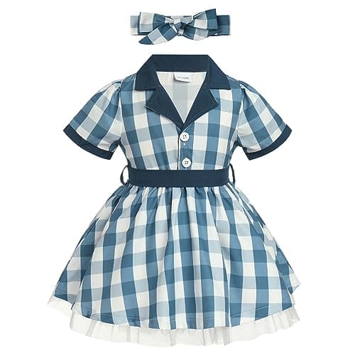 IMEKIS 1950s Housewife Halloween Costume Vintage Polka Dot Dress Apron 1-5T