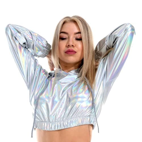 Women's Metallic Shiny Crop Top Hoodie