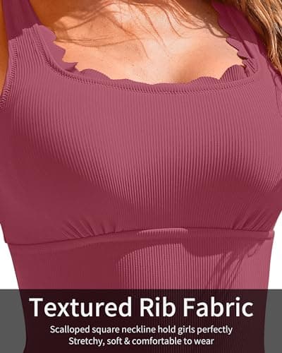 Charmo Retro Scalloped Ribbed One Piece Swim Suit