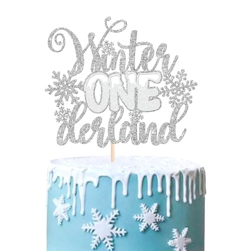 Rsstarxi 1 Pack Snowflake 1st Birthday Cake Topper Silver Glitter Party Decor